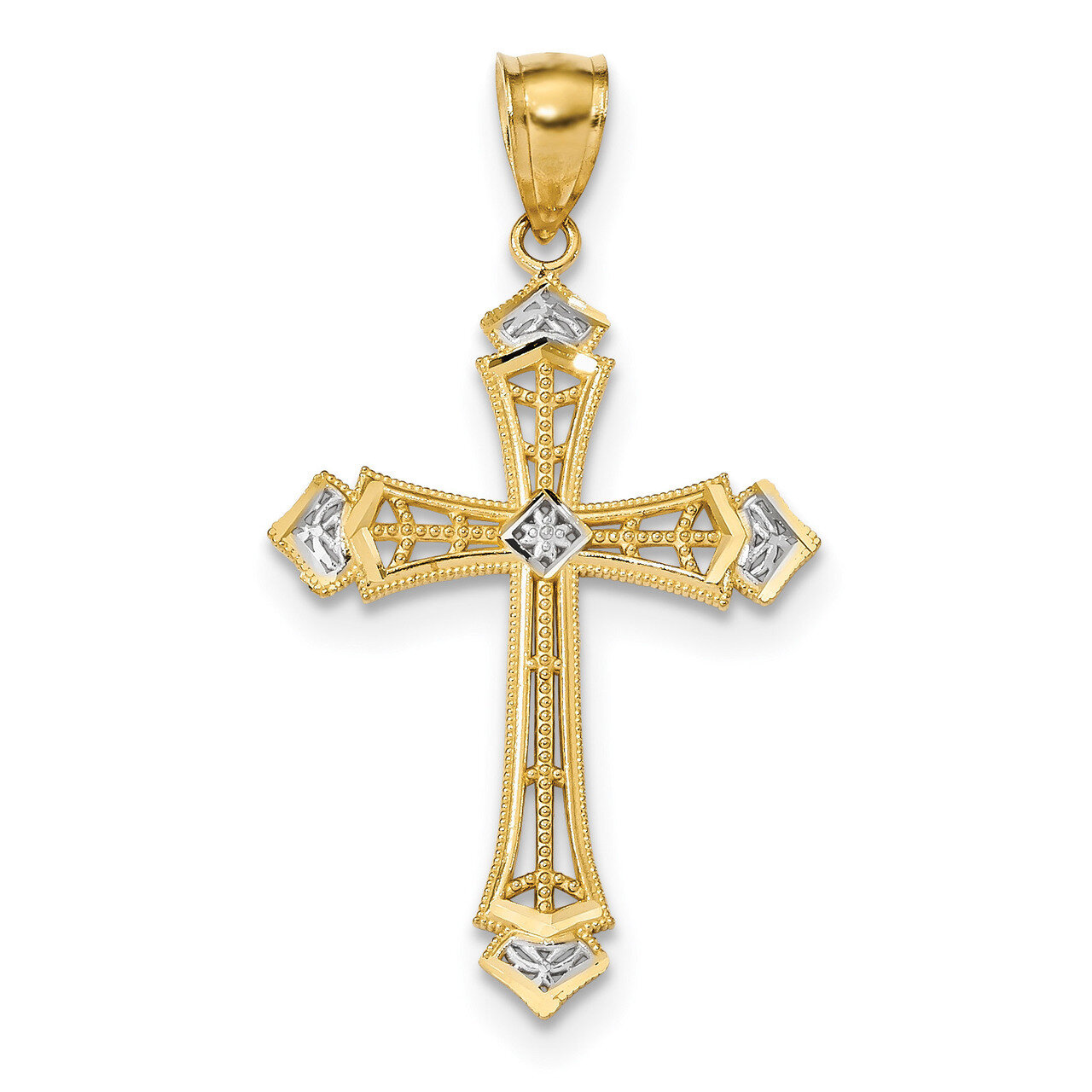 Diamond -cut Cross Pendant 14k Gold &amp; Rhodium K6275, MPN: K6275, 883957895055