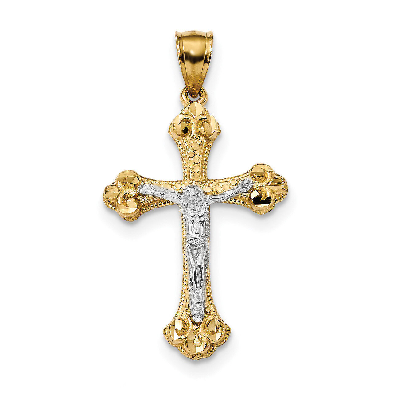 Diamond -cut Budded Crucifix Pendant 14k Two-Tone Gold K6322