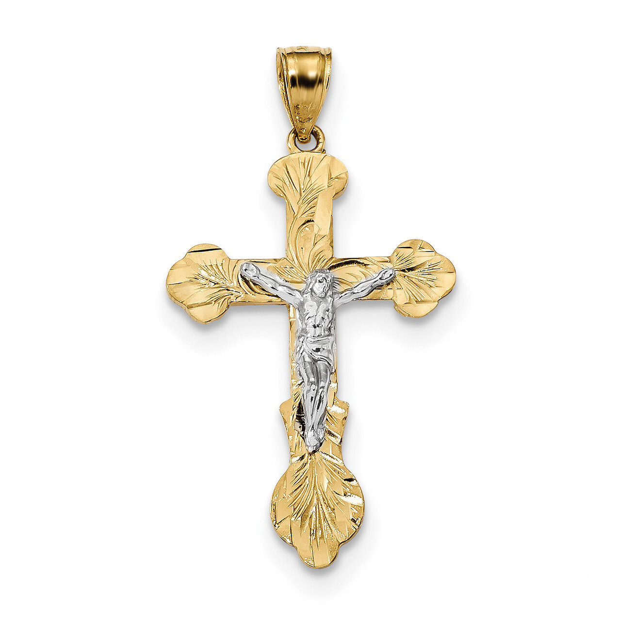 Swirl Design Budded Crucifix Pendant 14k Two-Tone Gold K6323, MPN: K6323, 883957787664