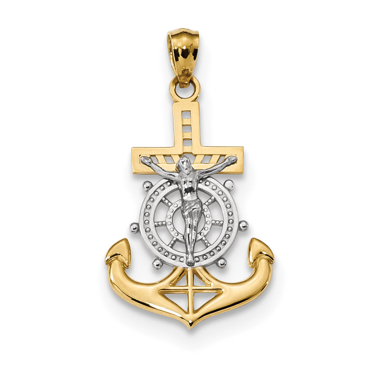 Polished Mariners Crucifix Pendant 14k Gold &amp; Rhodium K6330