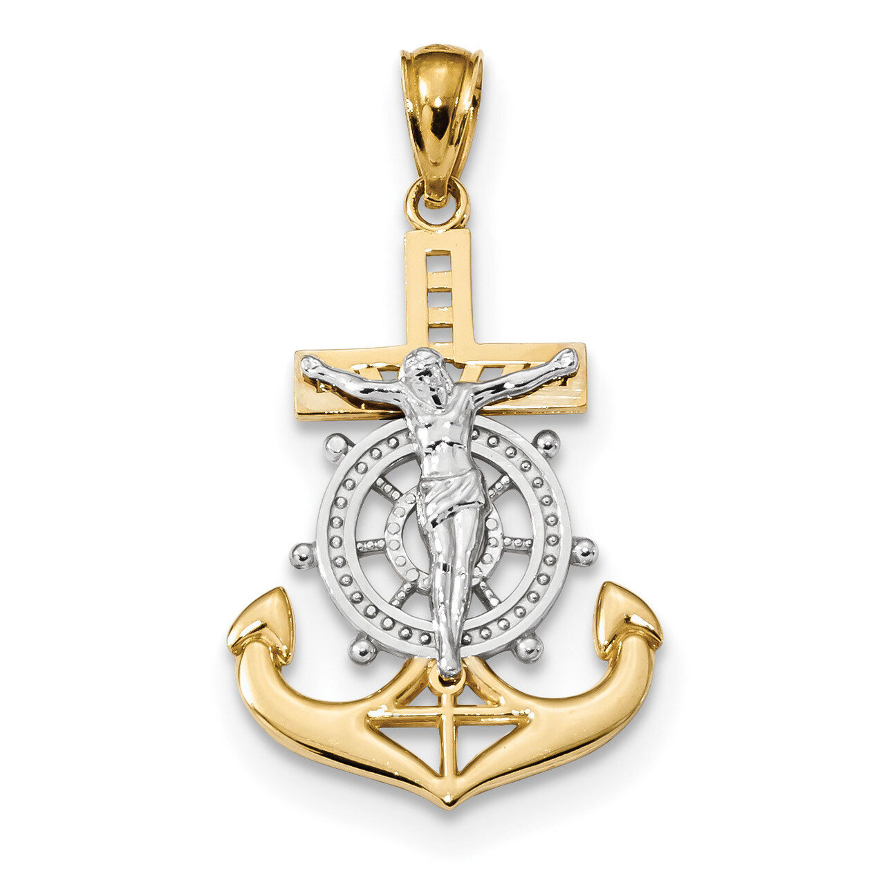 Polished Mariners Crucifix Pendant 14k Gold &amp; Rhodium K6331, MPN: K6331, 883957958798