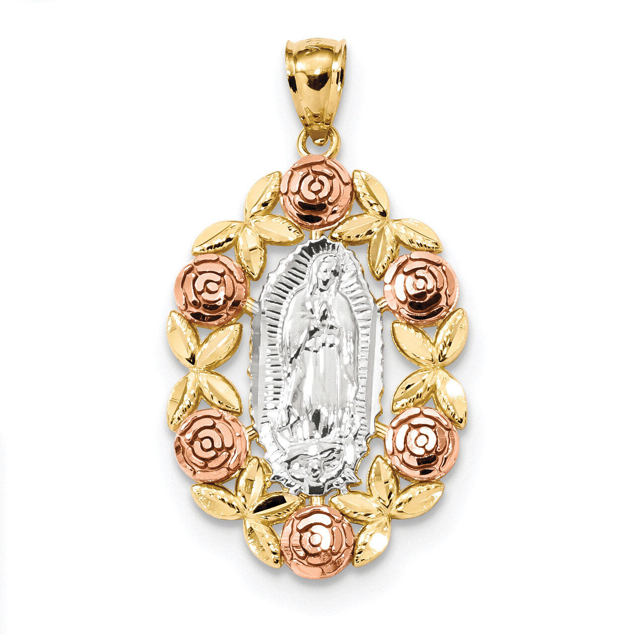 White Rhodium Our Lady of Guadalupe Pendant 14k Two-Tone Gold K6351