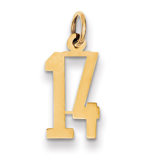 Number 14 Charm 14k Gold Small Polished Elongated LES14