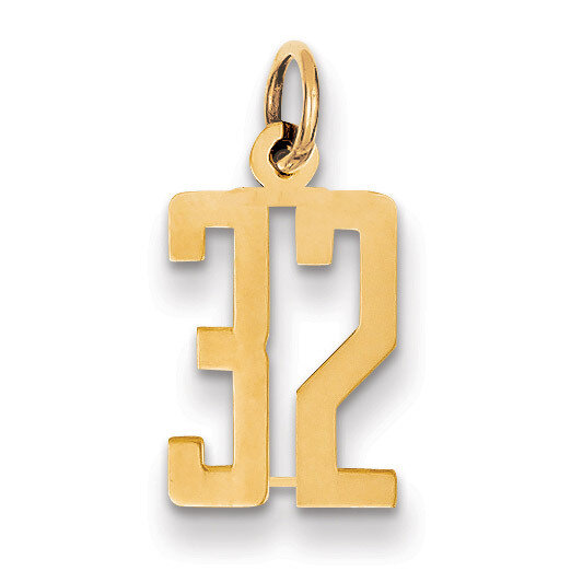 Number 32 Charm 14k Gold Small Polished Elongated LES32