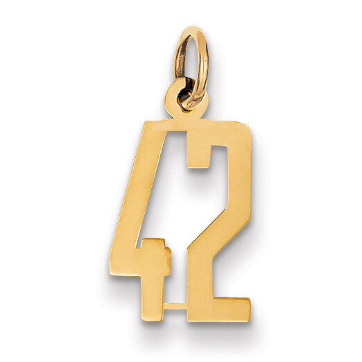 Number 42 Charm 14k Gold Small Polished Elongated LES42