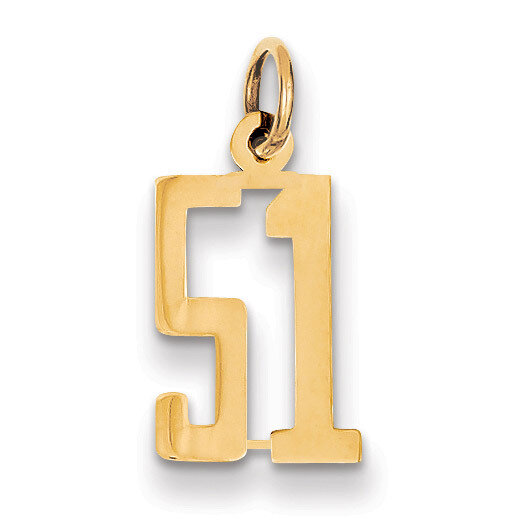 Number 51 Charm 14k Gold Small Polished Elongated LES51