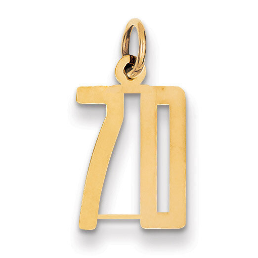 Number 70 Charm 14k Gold Small Polished Elongated LES70