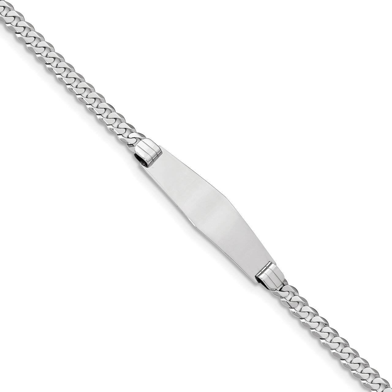 8 Inch Flat Curb Link Soft Diamond Shape ID Bracelet 14k white Gold LID62CW-8
