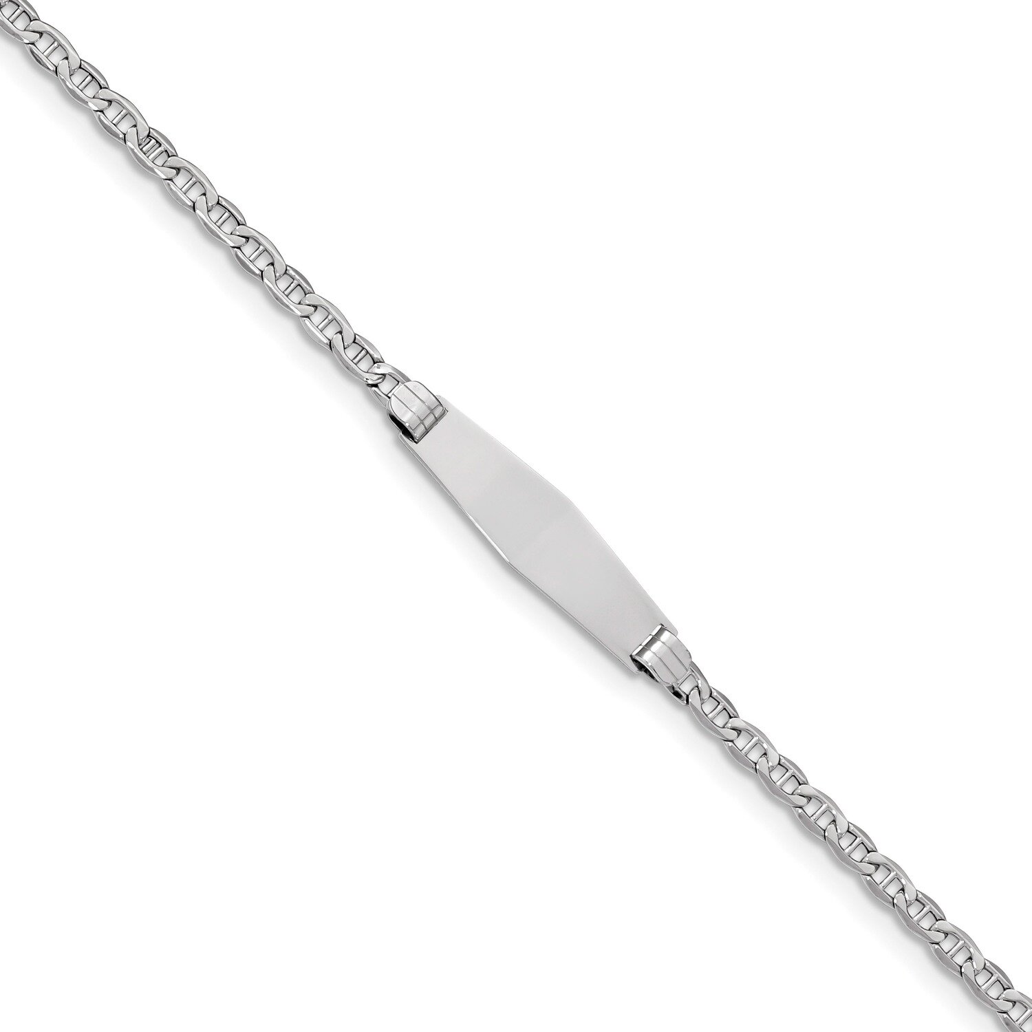 8 Inch Anchor Link Soft Diamond Shape ID Bracelet 14k white Gold LID66CW-8