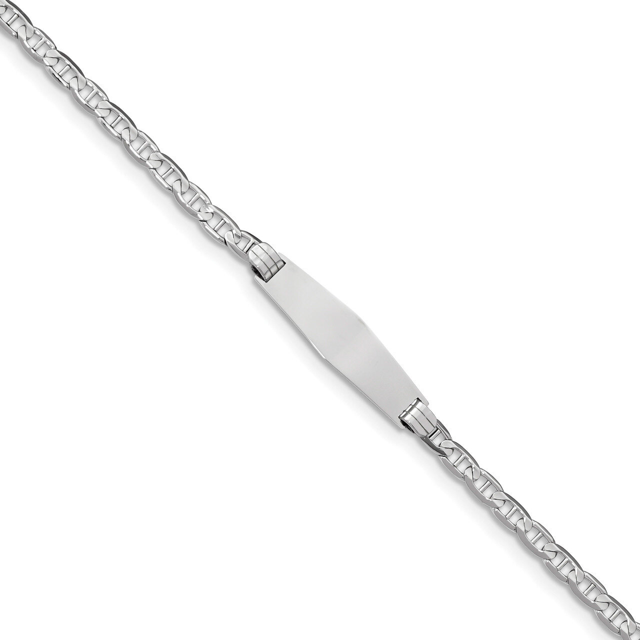 8 Inch Anchor Link Soft Diamond Shape ID Bracelet 14k white Gold LID67CW-8