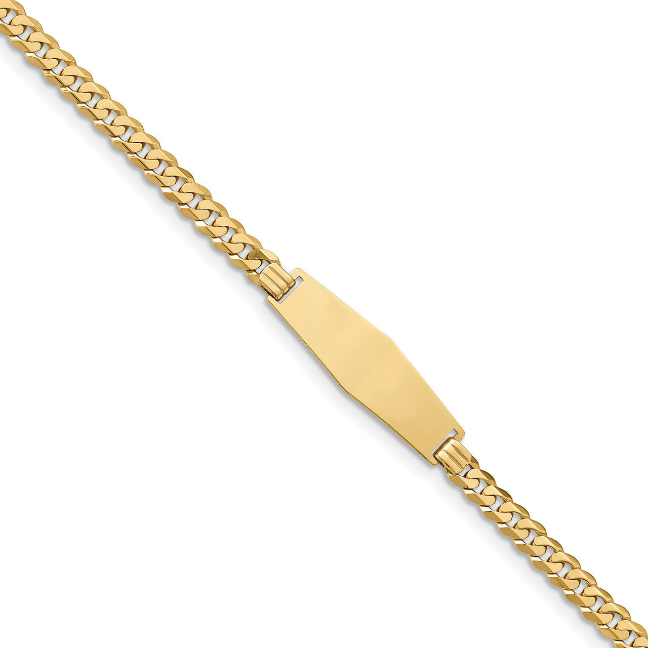7 Inch Flat Curb Link Soft Diamond Shape ID Bracelet 14k Gold LID74C-7