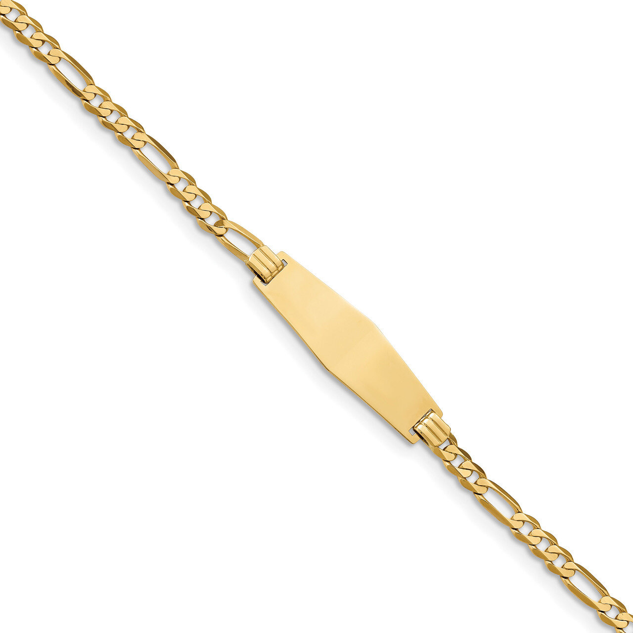 7 Inch Flat Figaro Link Soft Diamond Shape ID Bracelet 14k Gold LID75C-7