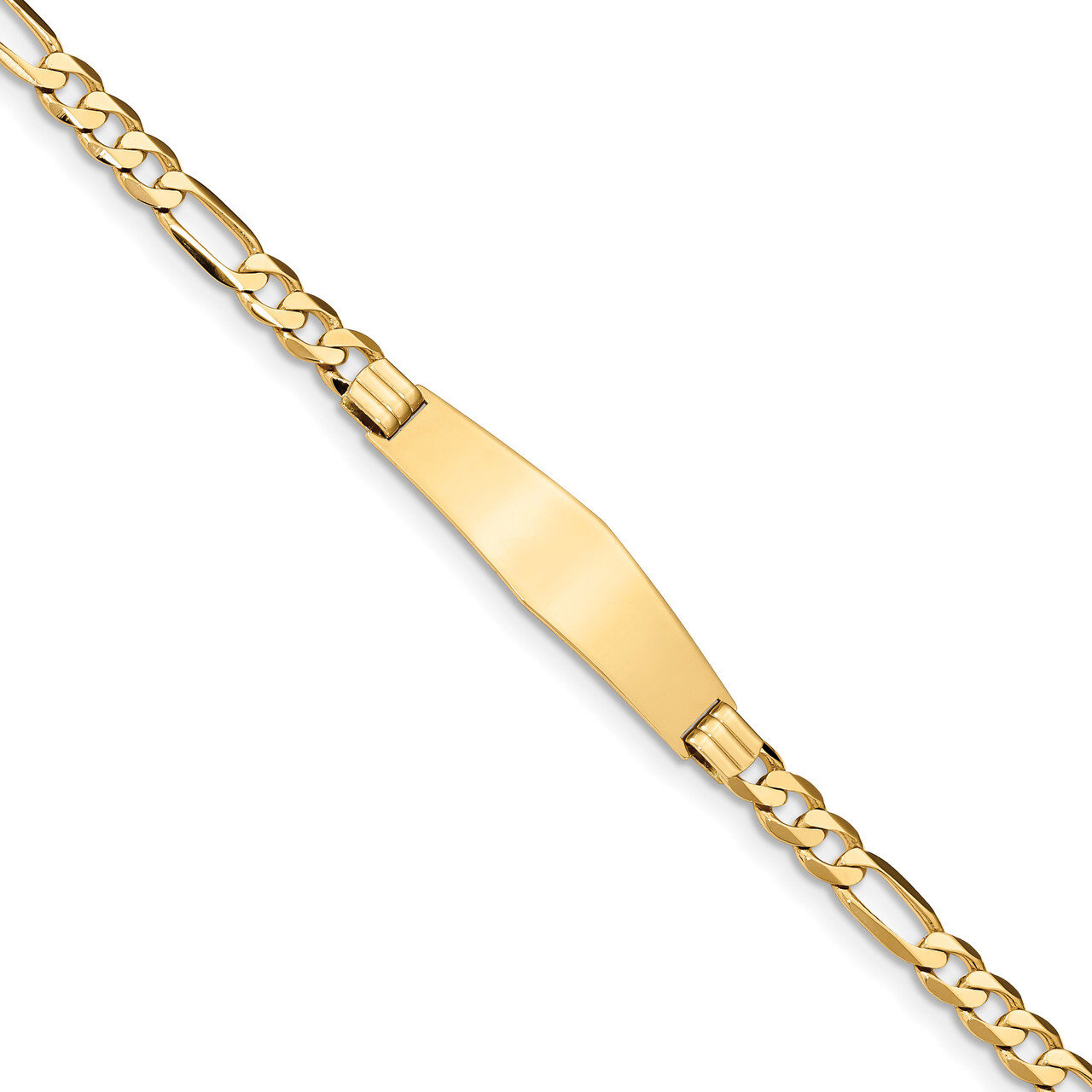 8 Inch Flat Figaro Link Soft Diamond Shape ID Bracelet 14k Gold LID78C-8