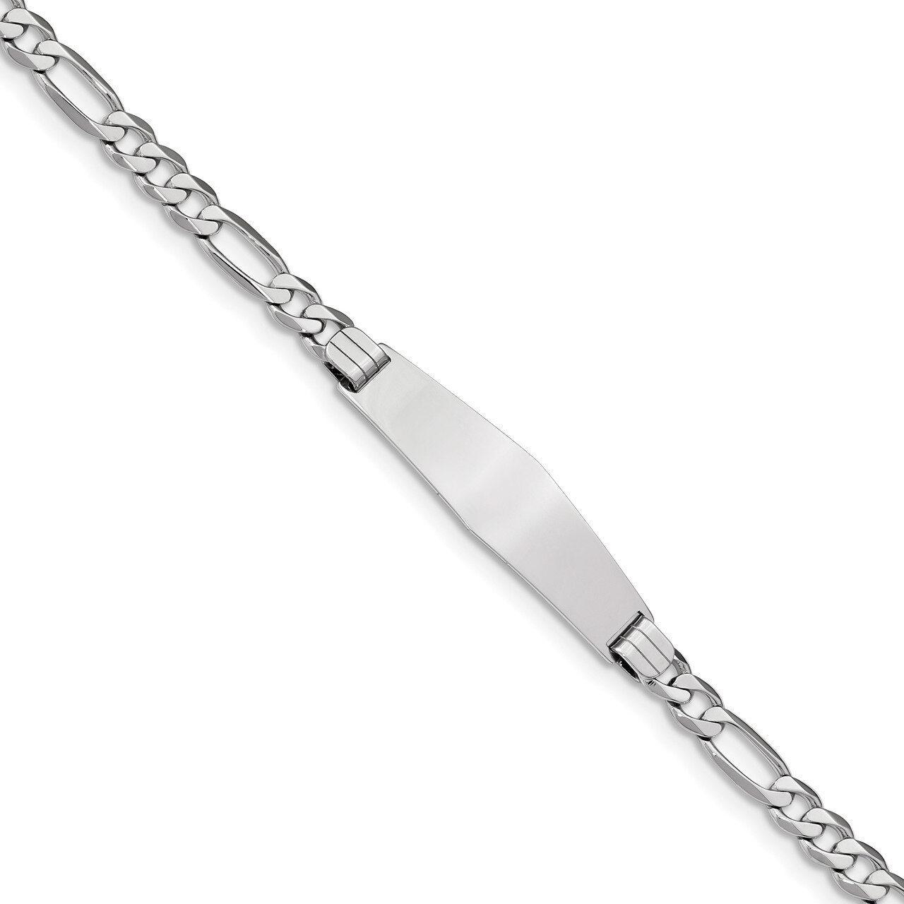 8 Inch Figaro Link Soft Diamond Shape ID Bracelet 14k white Gold LID78CW-8, MPN: LID78CW-8, 8839572…