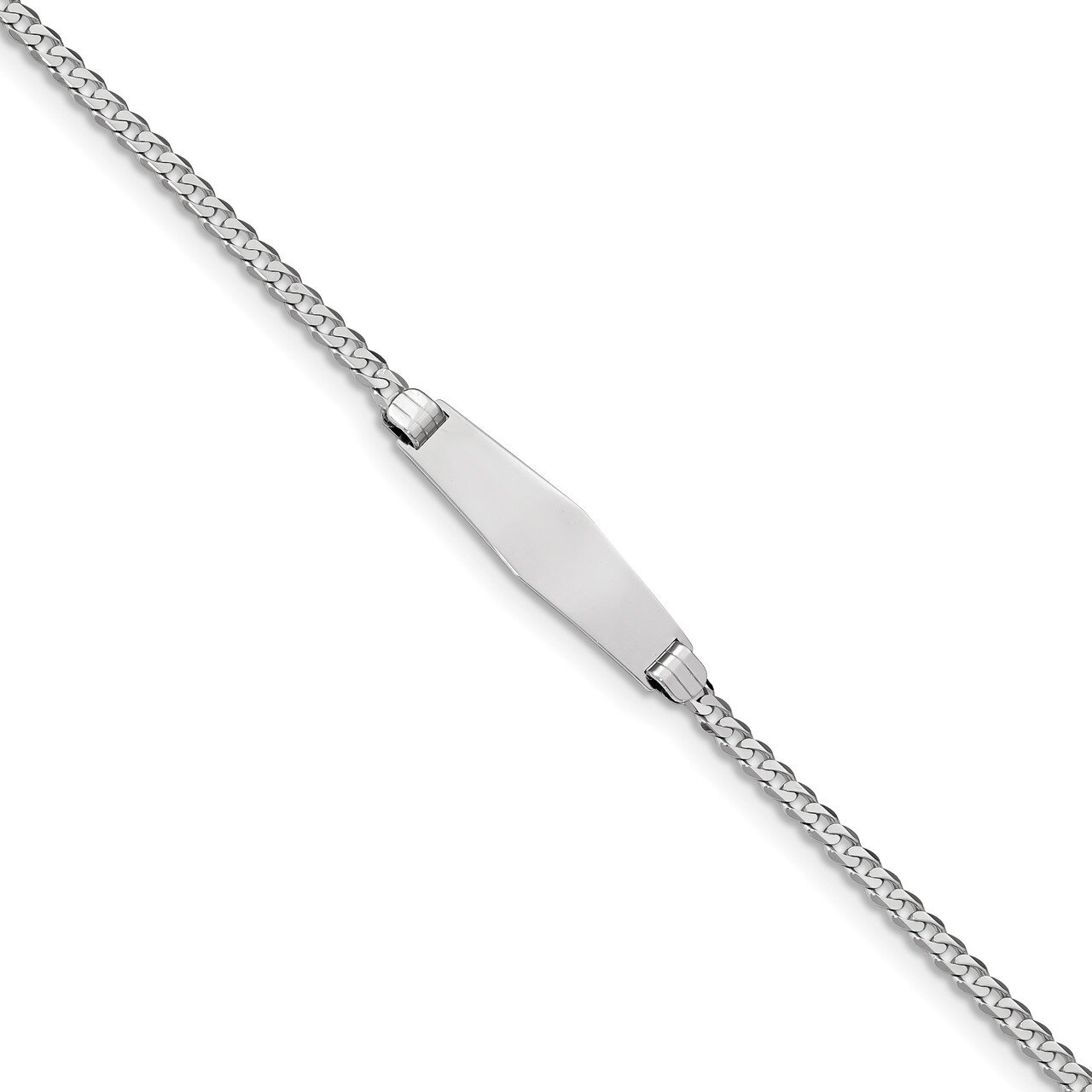 7 Inch Flat Curb Link Soft Diamond Shape ID Bracelet 14k white Gold LID83CW-7