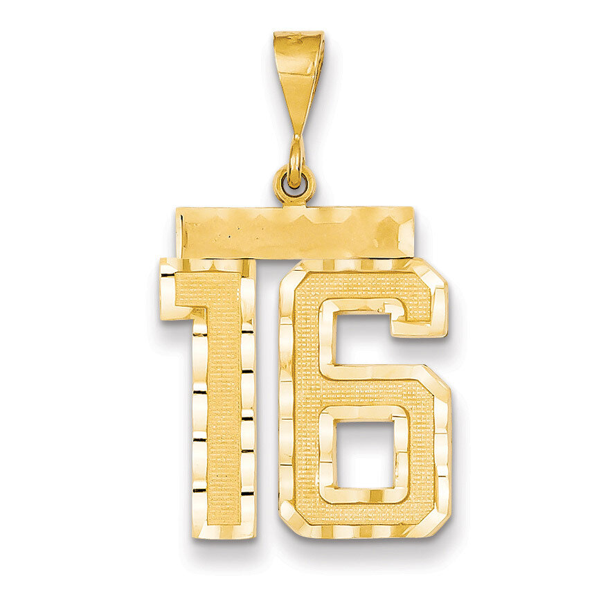 Number 16 Charm 14k Gold Large Diamond-cut LN16