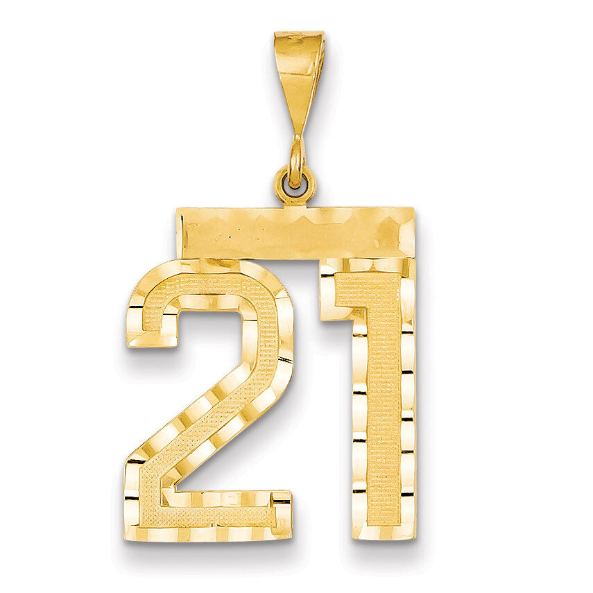 Number 21 Charm 14k Gold Large Diamond-cut LN21