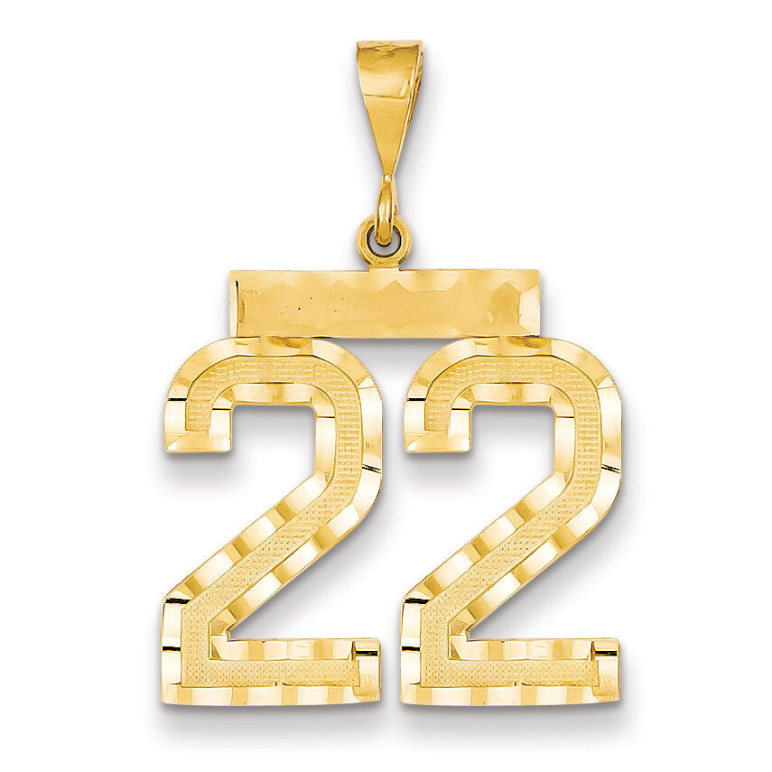 Number 22 Charm 14k Gold Large Diamond-cut LN22