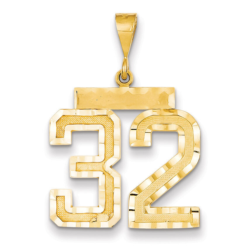 Number 32 Charm 14k Gold Large Diamond-cut LN32