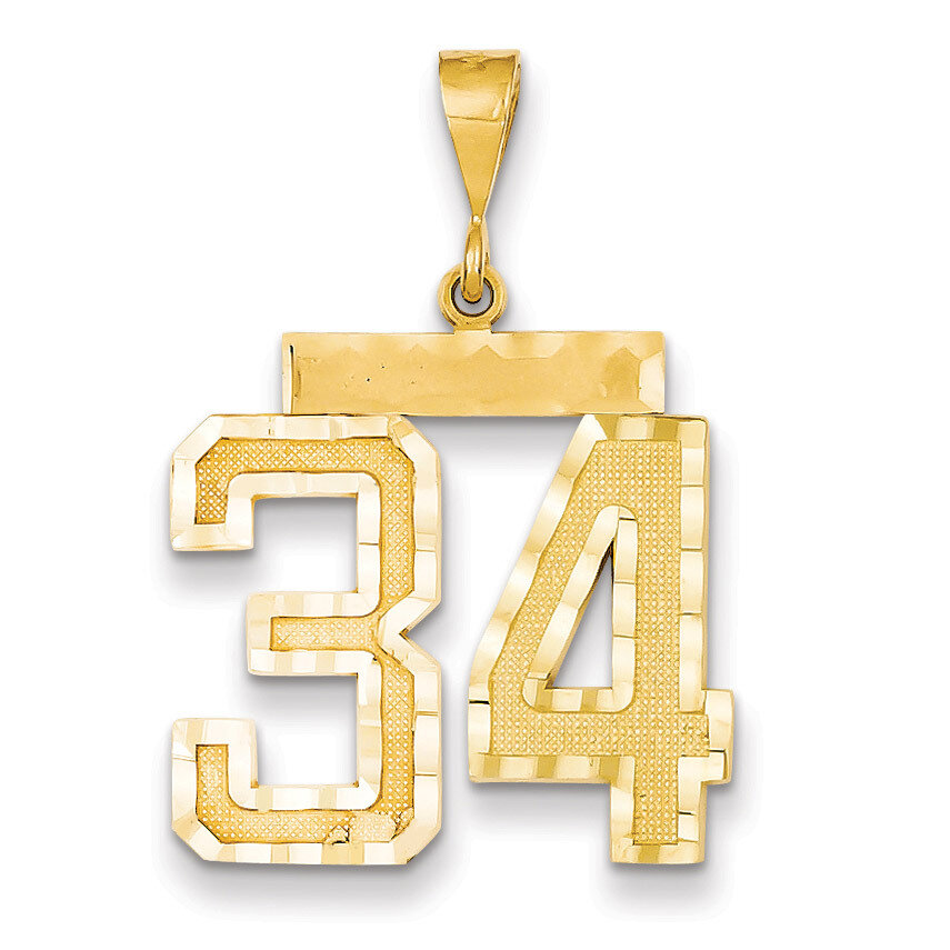 Number 34 Charm 14k Gold Large Diamond-cut LN34