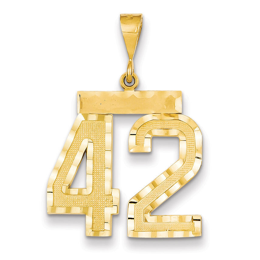 Number 42 Charm 14k Gold Large Diamond-cut LN42