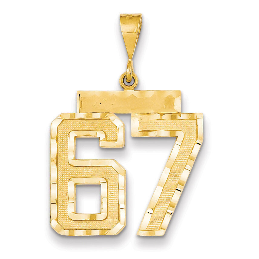 Number 67 Charm 14k Gold Large Diamond-cut LN67