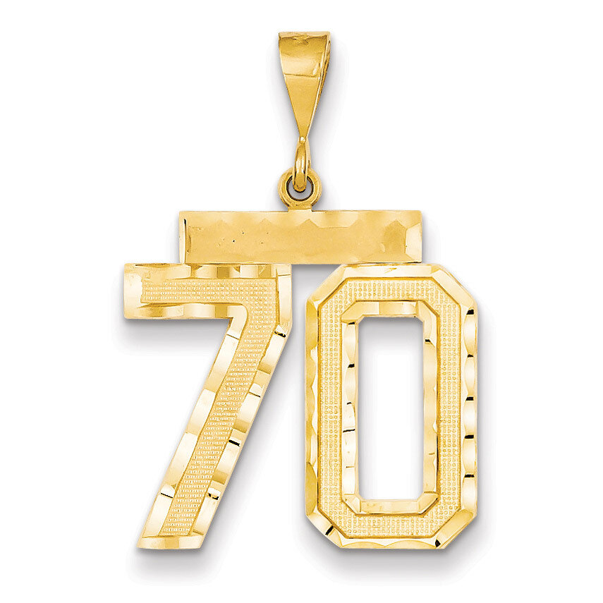 Number 70 Charm 14k Gold Large Diamond-cut LN70