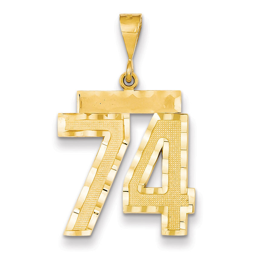 Number 74 Charm 14k Gold Large Diamond-cut LN74