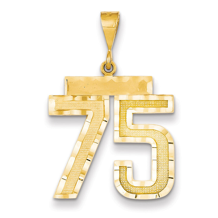 Number 75 Charm 14k Gold Large Diamond-cut LN75
