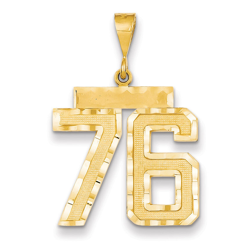 Number 76 Charm 14k Gold Large Diamond-cut LN76