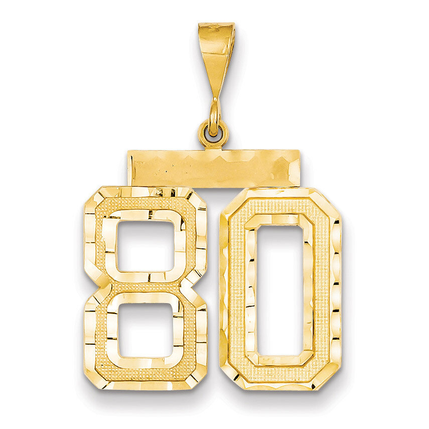 Number 80 Charm 14k Gold Large Diamond-cut LN80