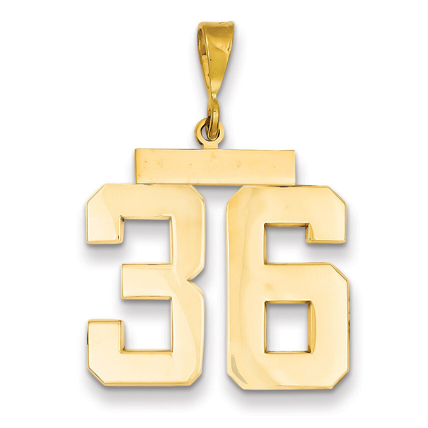 Number 36 Charm 14k Gold Large Polished LP36