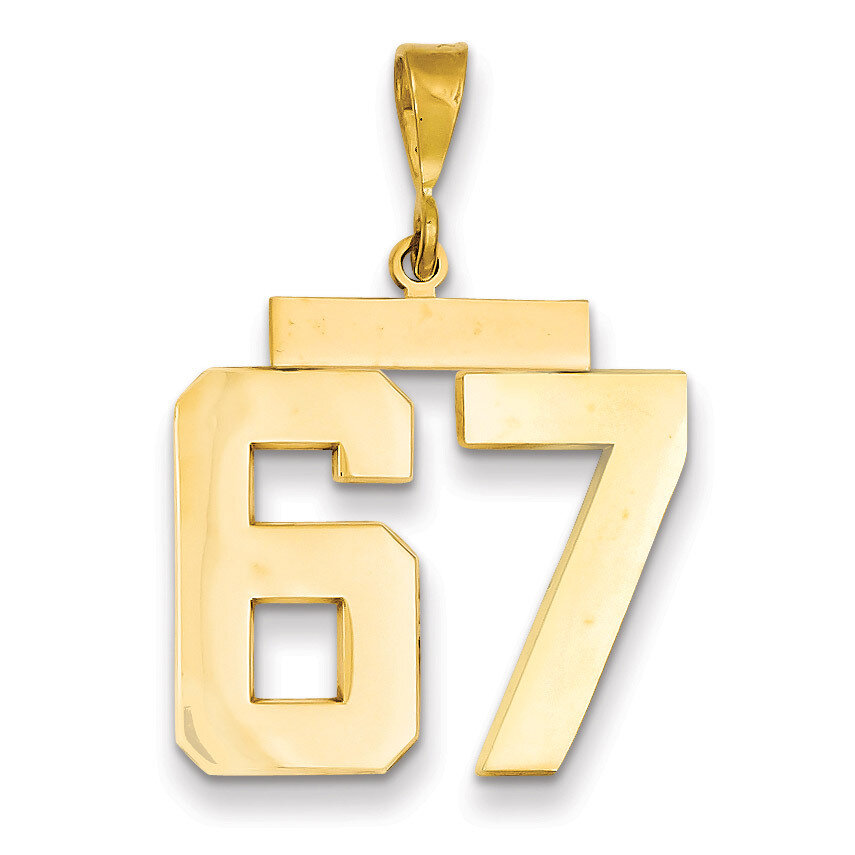 Number 67 Charm 14k Gold Large Polished LP67