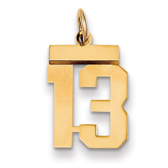 Number 13 Charm 14k Gold Small Polished LS13
