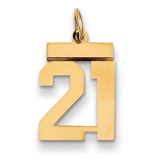 Number 21 Charm 14k Gold Small Polished LS21