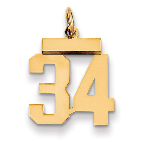 Number 34 Charm 14k Gold Small Polished LS34