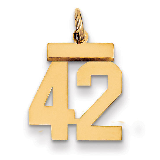 Number 42 Charm 14k Gold Small Polished LS42
