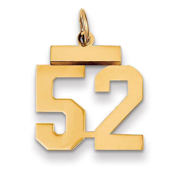 Number 52 Charm 14k Gold Small Polished LS52