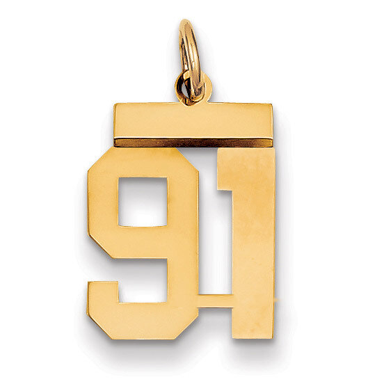 Number 91 Charm 14k Gold Small Polished LS91