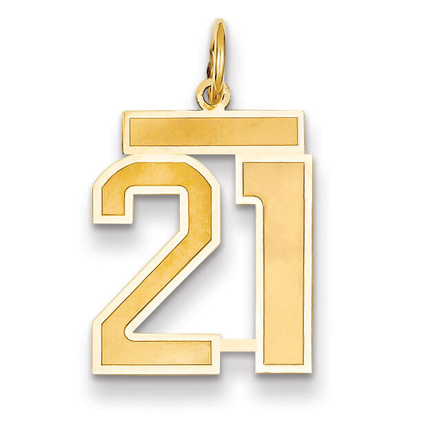 Number 21 Charm 14k Gold Medium Satin LSM21