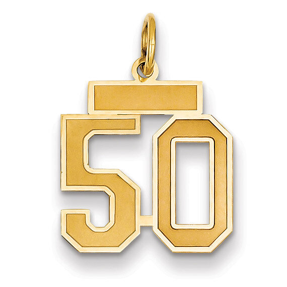 Number 50 Charm 14k Gold Small Satin LSS50