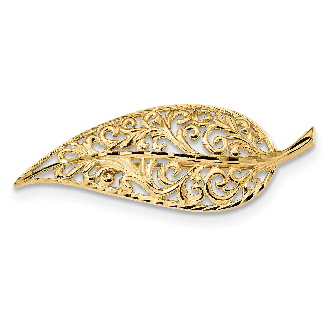 Filigree Leaf Pin 14k Gold Diamond-cut Polished PIN172, MPN: PIN172, 883957733432