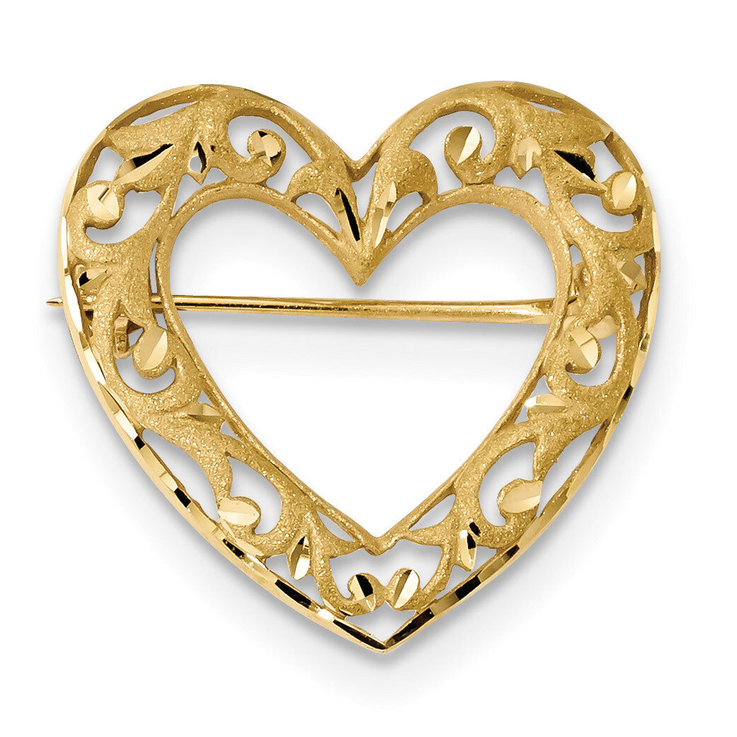 Satin Filigree Heart Pin 14k Gold Diamond-cut Polished PIN174