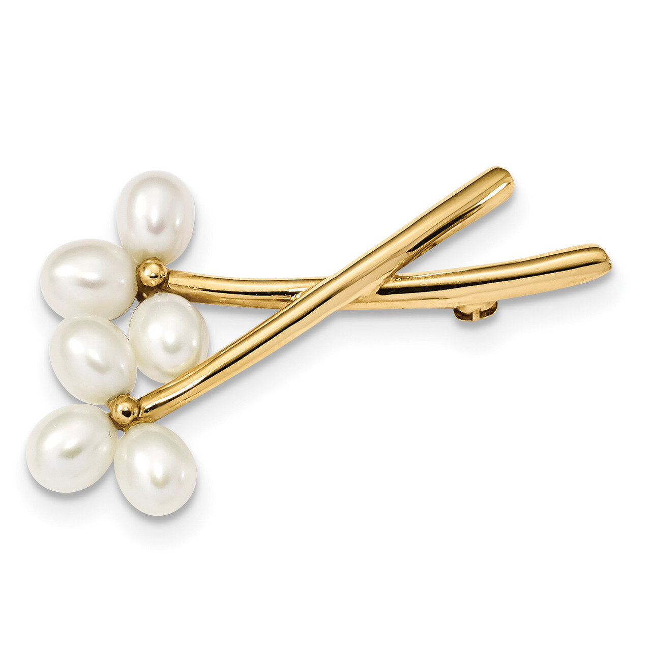 5-6mm White Rice Freshwater Cultured Pearl Pin 14k Gold PIN179