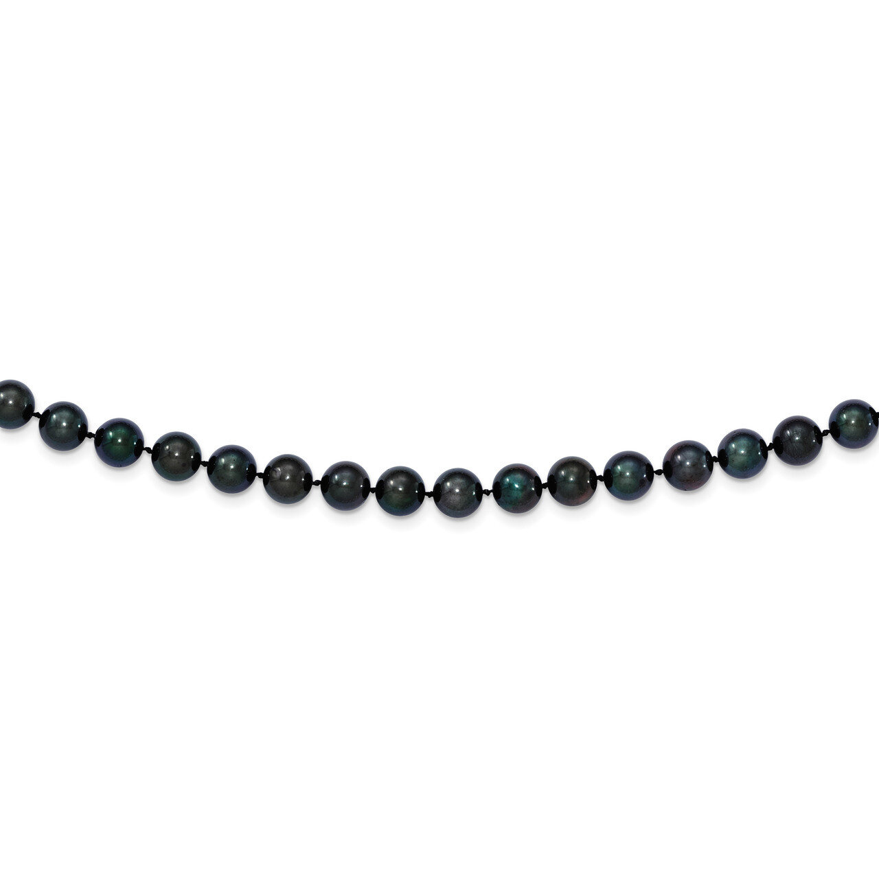 16 Inch 7-8mm Round Black Saltwater Akoya Cultured Pearl Necklace 14k white Gold PLB70-16