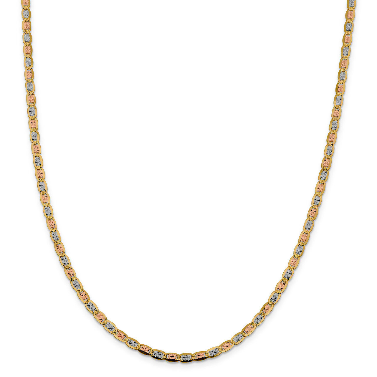 16 Inch 3.8mm Tri-color Pave Valentino Chain 14k Gold &amp; Rhodium PVL080-16, MPN: PVL080-16, 88395717…