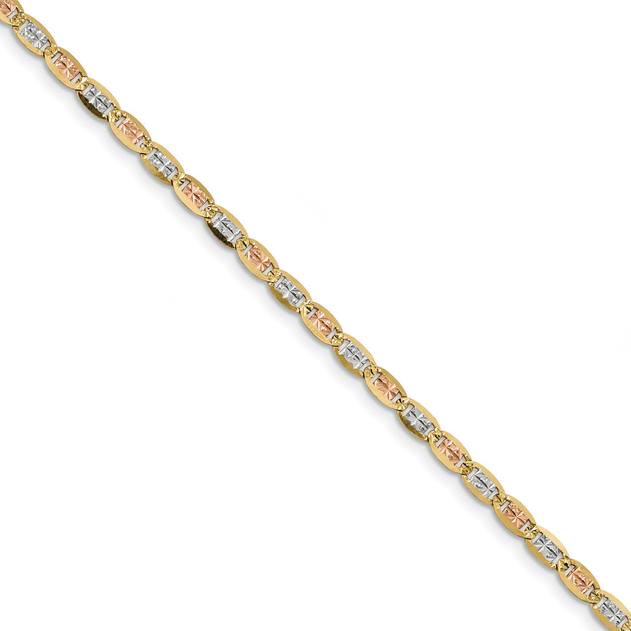 7 Inch 3.8mm Tri-color Pave Valentino Chain 14k Gold &amp; Rhodium PVL080-7, MPN: PVL080-7, 886774561080