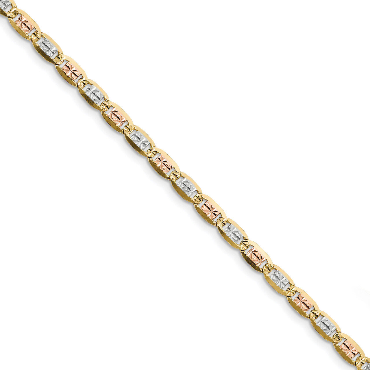 8 Inch 4.65mm Tri-color Pave Valentino Chain 14k Gold &amp; Rhodium PVL100-8, MPN: PVL100-8, 8867745596…
