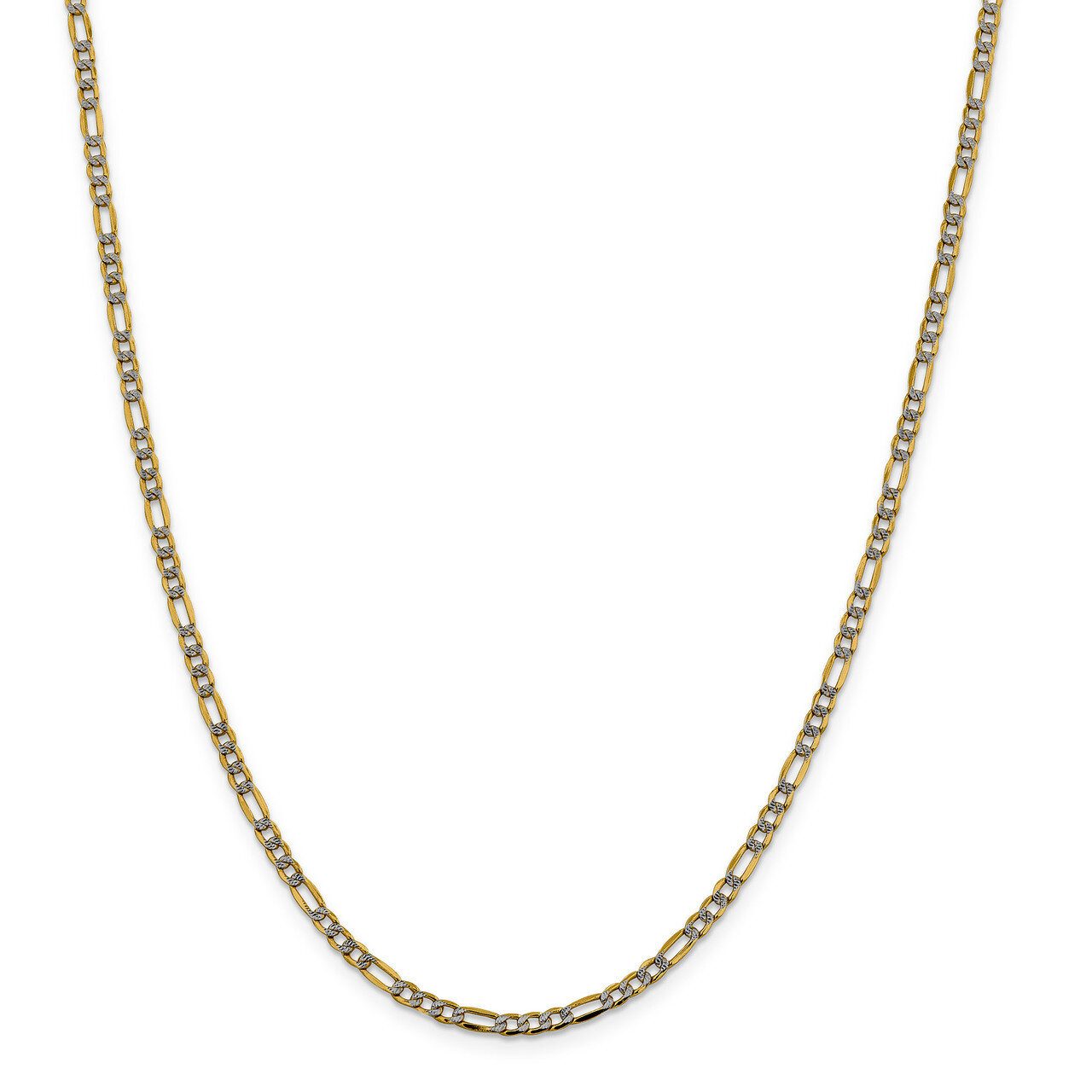 18 Inch 3.2mm Semi-solid Pave Figaro Chain 14k Gold &amp; Rhodium PWC080-18, MPN: PWC080-18, 8839571755…