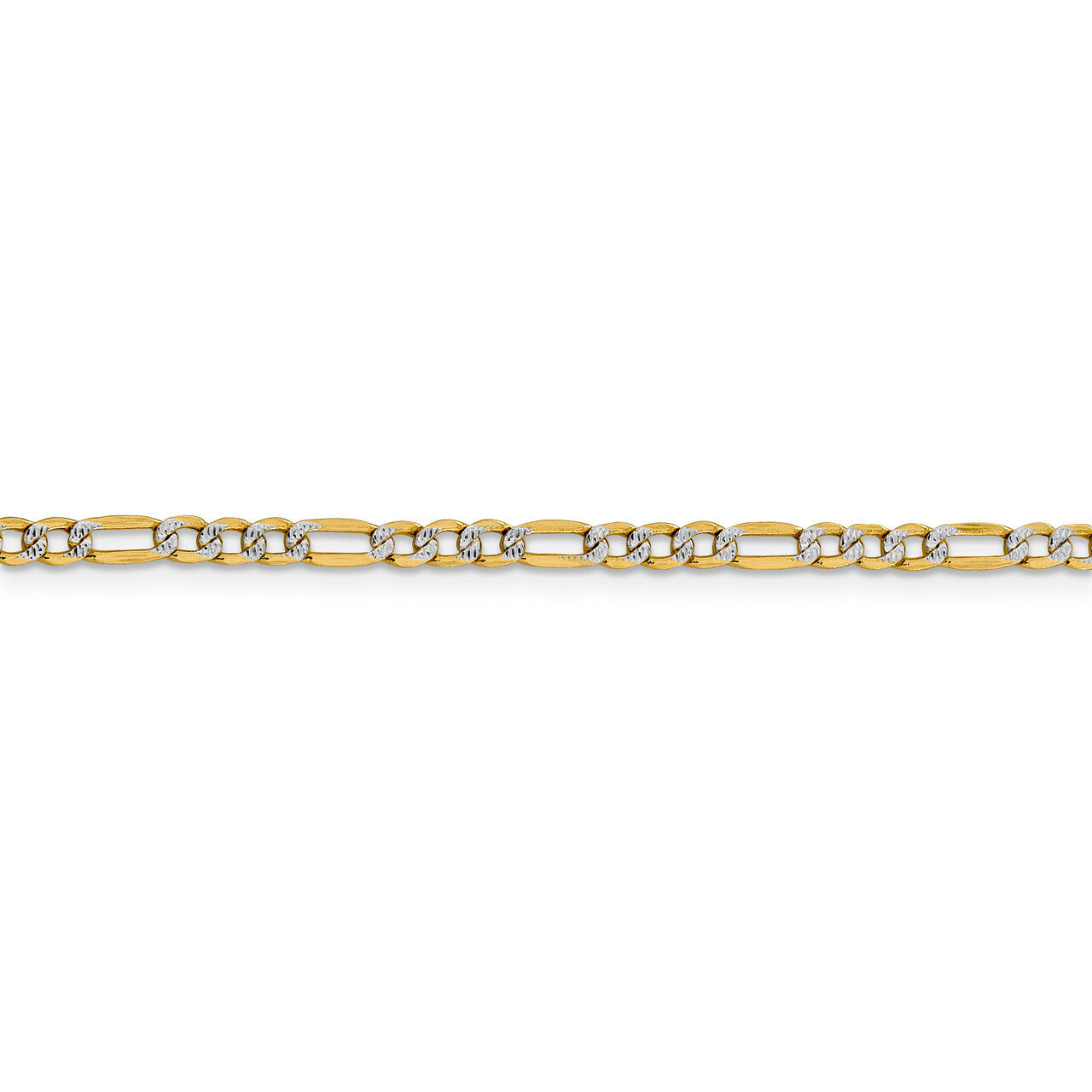 7 Inch 3.2mm Semi-solid Pave Figaro Chain 14k Gold &amp; Rhodium PWC080-7, MPN: PWC080-7, 191101833588